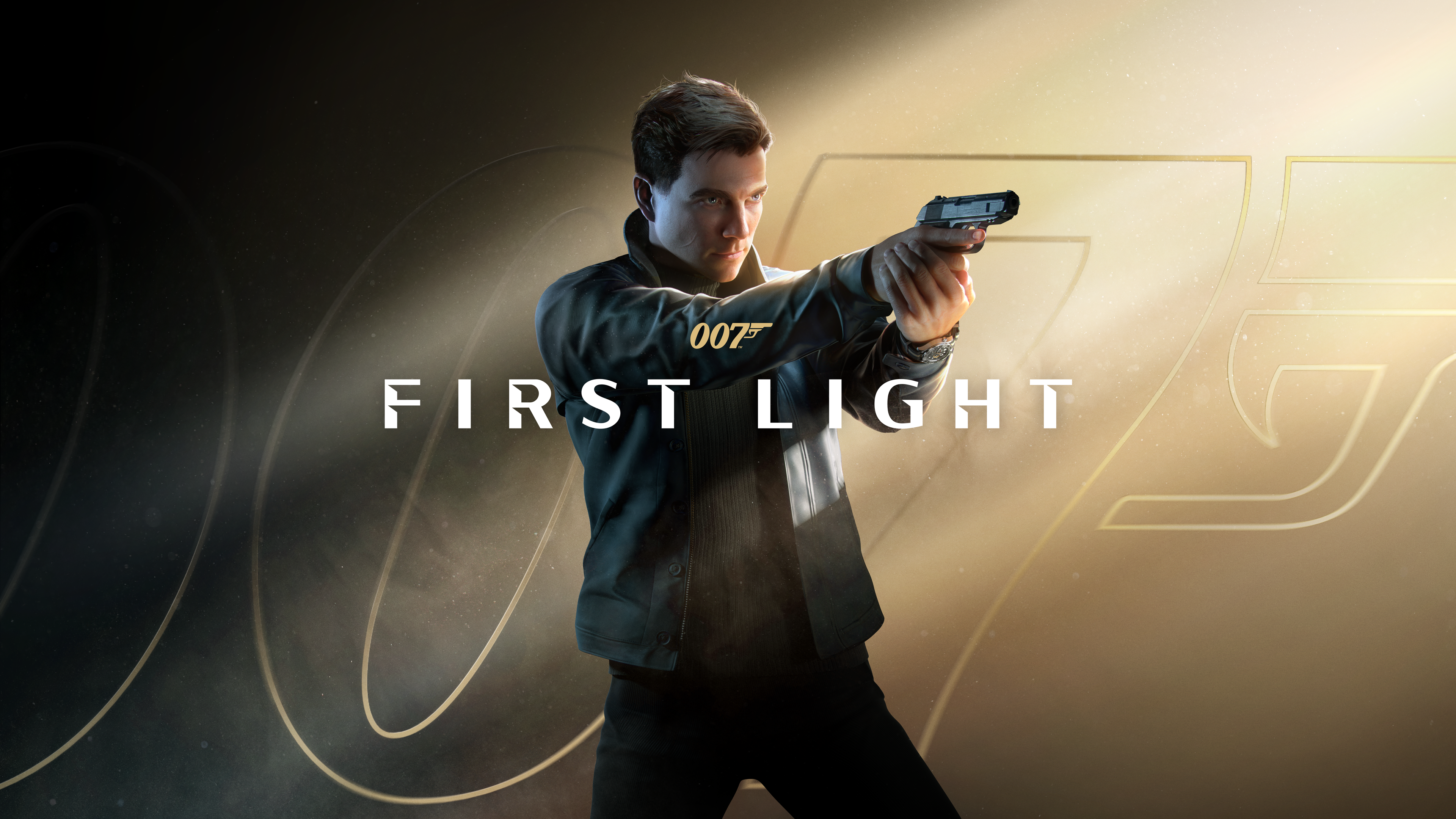 007 First Light logo with James Bond Stood behind it holding a gun